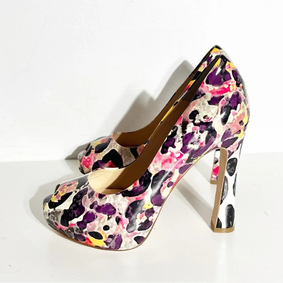 New Roberto Festa Peep toe patent multicolor print platform heels pumps size 36 - Picture 2 of 6